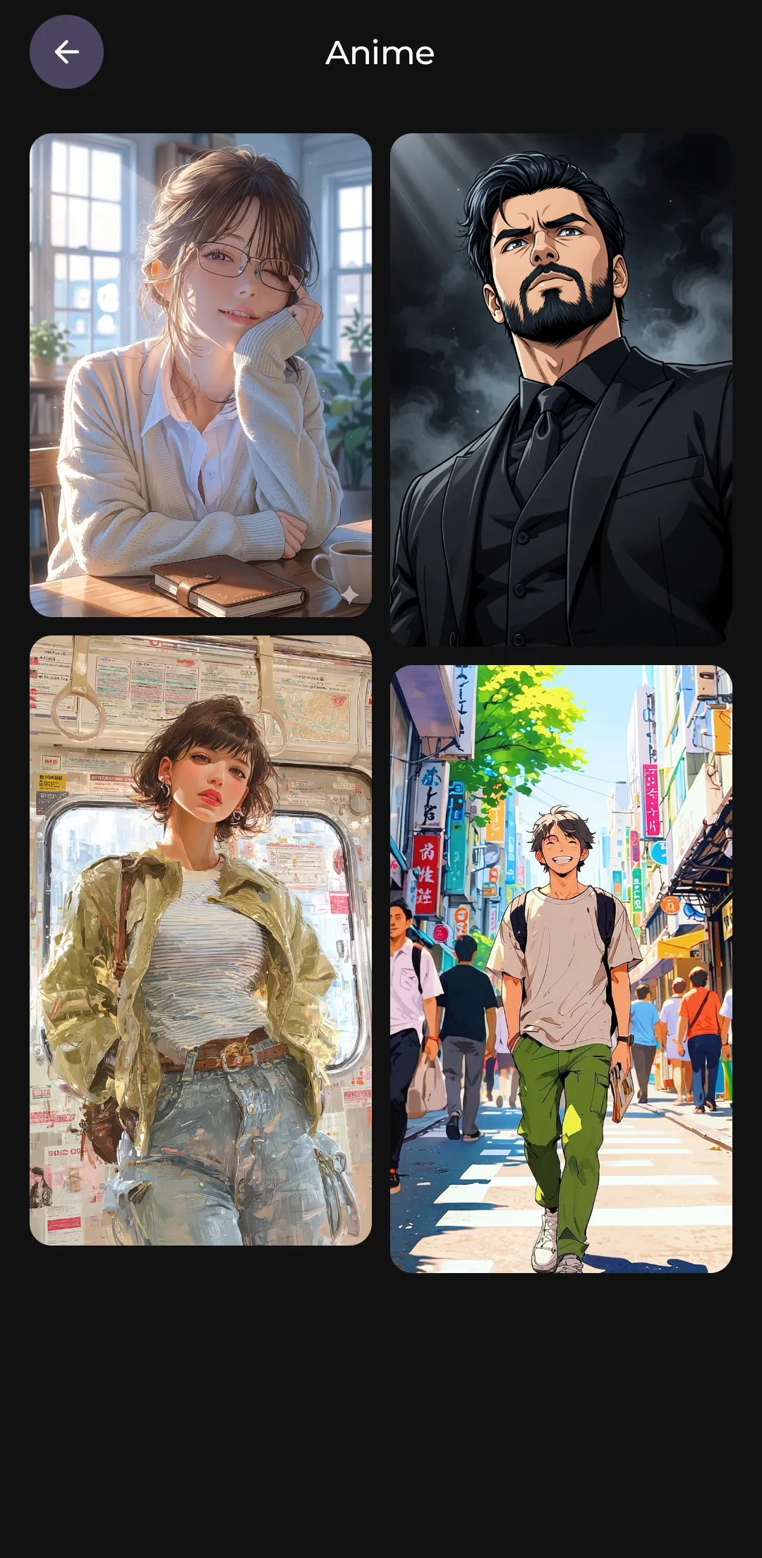 DreamUp’s Anime style category: a grid of anime-style example images